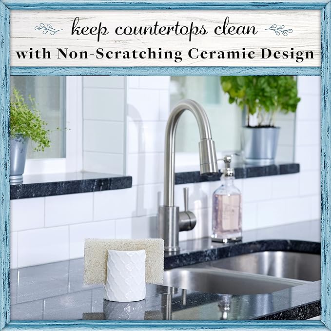 Home Acre Designs Sponge Holder for Kitchen Sink - Rustic Farmhouse Home Kitchen Decor - White Ceramic
