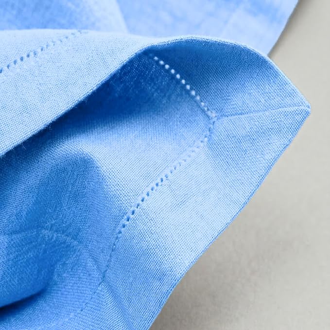 Palisa Light Blue Cotton Napkins Set of 12 | Premium Hemstitch Detailing Cloth Dinner Napkins 18x18 Inch | Soft Washable & Reusable Table Napkins for Everyday Use Weddings Restaurants & Hotels