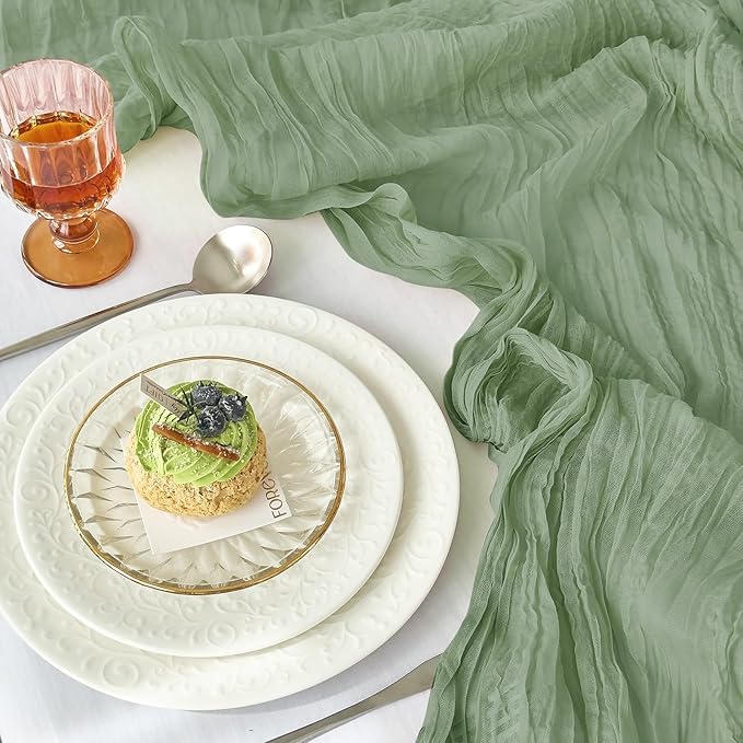 IVAPUPU 2 Pcs Cheesecloth Table Runner - 10ft Sage Green Boho Gauze Cheese Cloth Table Runners for Baby Shower Decorations Wedding Party Spring Garden Farmhouse