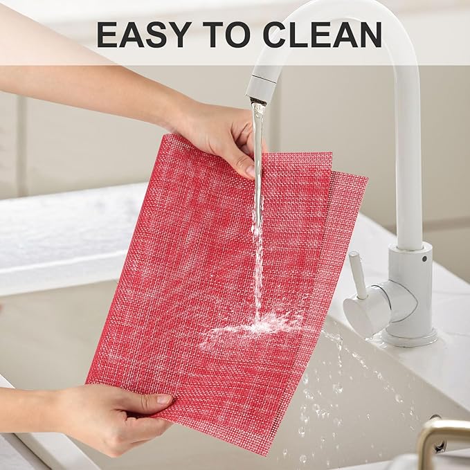 Vinyl Placemats Set of 8, PVC Woven Washable Non-Slip Table Mats, Heat Resistant Wrinkle Free Place Mats for Dining Table, Easy to Clean (8, Red)