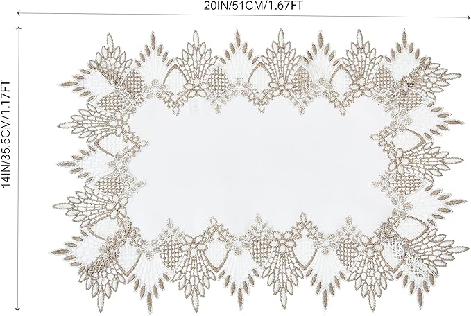 White Linen Placemats 14”x20” Set of 4, Neutral Earth Tones Beige Lace Coffee Table Topper Dresser Scarf Place Mats (Set of 4, White)