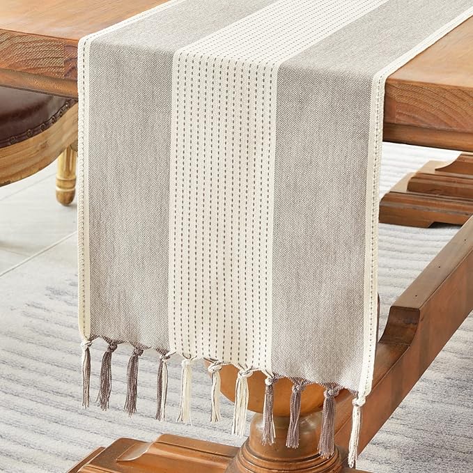 Wracra Linen Table Runner, Farmhouse Macrame Table Runners 72 Inches Long for Dining Table Decor, Wedding, Party and Dresser Decor (Dark Coffee,72")