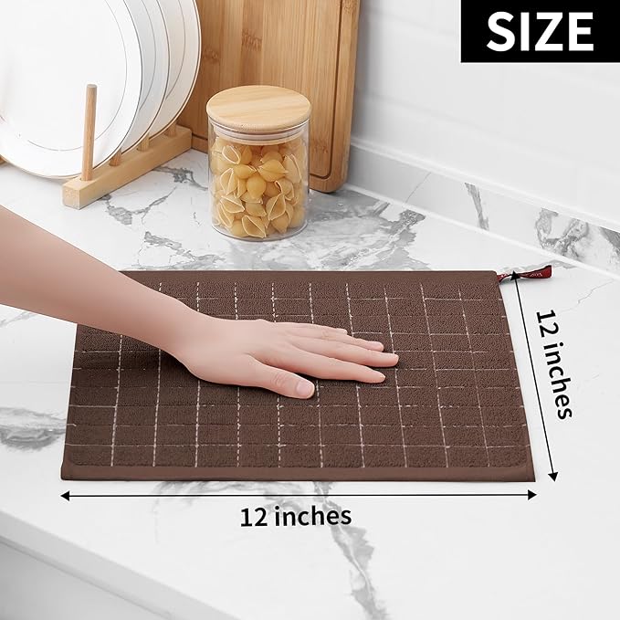 Homaxy 100% Cotton Terry Kitchen Dish Cloths, Ultra Soft and Absorbent Dish Towels for Kitchen, Suitable for Drying and Washing Dishes, 6 Pack, 12 x 12 Inches, Brown