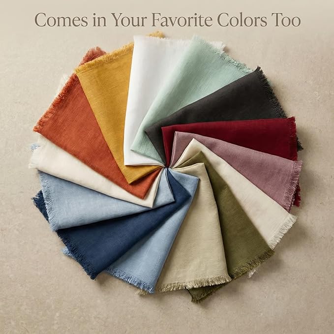 ACCENTHOME Red Cotton Linen Napkin Set of 6 - 18x18 inch Dinner Napkins - Washable Soft Premium Hotel Quality Reusable Napkins Perfect for Family Dinners, Weddings & Everyday Use
