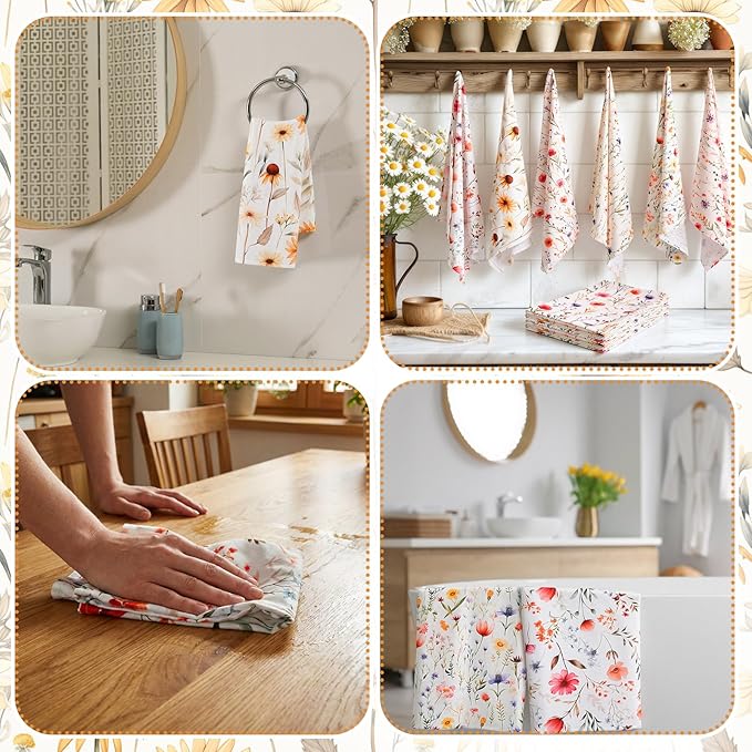 HunnmingRe Wildflower Floral Flour Sack Towels - Set of 6 Spring Flour Kitchen Towels Large 28 x 27 Inch Reusable Versatile Cotton Cloths Bathroom Decor Housewarming Gift, Vintage Flower(Vintage)