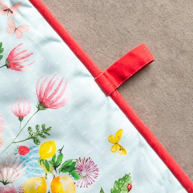 Maison d' Hermine Double Oven Mitts 100% Cotton 7"x35" Double Oven Mitt Heat Resistant BBQ Cooking Gloves with Loop Baking Grilling Gifts for Mothers Day Spring Summer (Jardin D'Ete - Mint)