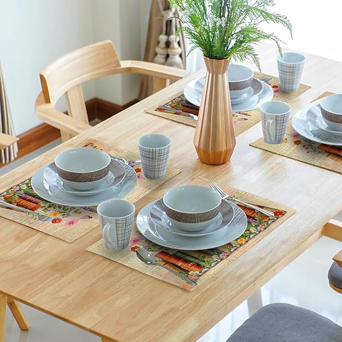 Vintage Books Linen Placemat Set of 4 Decoration Printed Place Mat for Home Table Decor