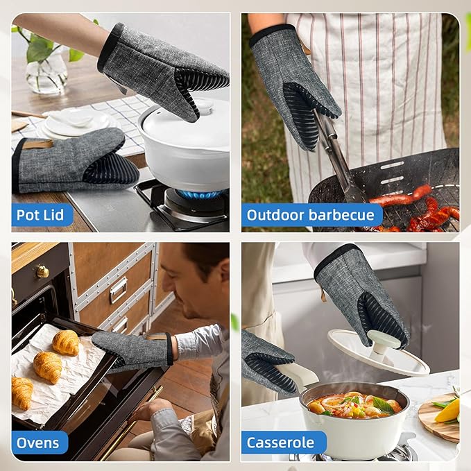 Mini Oven Mitts 1 Pair, Silicone Short Oven Mitts Heat Resistant up to 500°F, Non-Slip Grip Surfaces and Hanging Loop Gloves for Kitchen Cooking Baking Barbecue (Black)