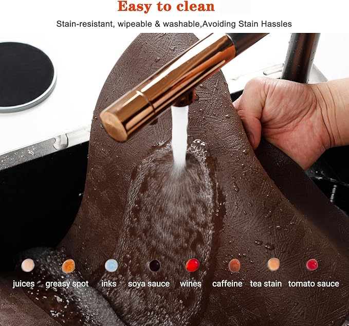 Vinyl Placemats Set of 4 Heat Resistant Easy Clean Non-Slip Place Mats for Dining Table Faux Leather Waterproof Stain Resistant Wipeable Washable PVC Table Mats(4, Brown)