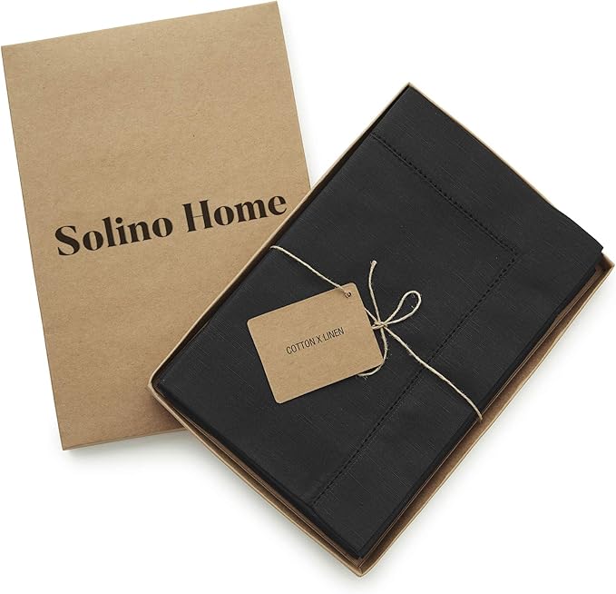 Solino Home Black Napkins Set of 6 - Cotton Linen Hemstitch Dinner Napkins Cloth 20 x 20 Inch for Spring, Summer, Mothers Day - Handcrafted and Machine Washable