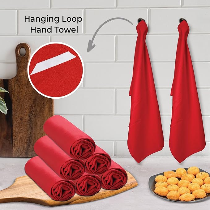 Urban Villa Kitchen Towel100% Cotton Red Color Dish Towels for Kitchen Size 20x30 inches (Set of 6) Highly Absorbent Multiuse Dish Cloths with Hanging Loop Quick Drying Soft Premium Hand &Tea Towels