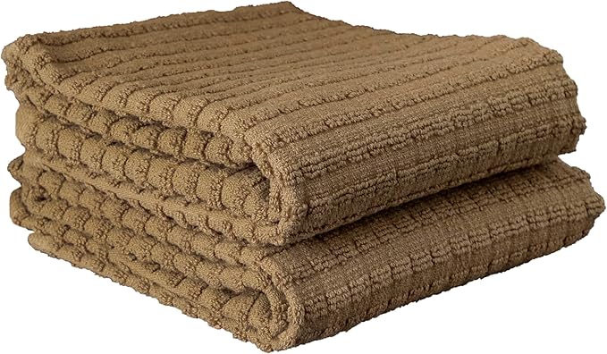 Ritz Royale Collection 100% Combed Terry Cotton, Highly Absorbent, Kitchen Towel Set, 13-3/4" x 12", 4-Pack, Solid & Checked, Mocha
