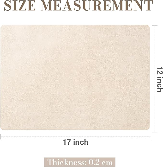 Roxifina Faux Leather Placemats Set of 8 - Vinyl Placemats Wipeable Waterproof Oil-Proof PU Place Mats Heat Resistant Reversible Table Mats for Dining, Kitchen, Outdoor, 12 x 17 Inch (Beige)