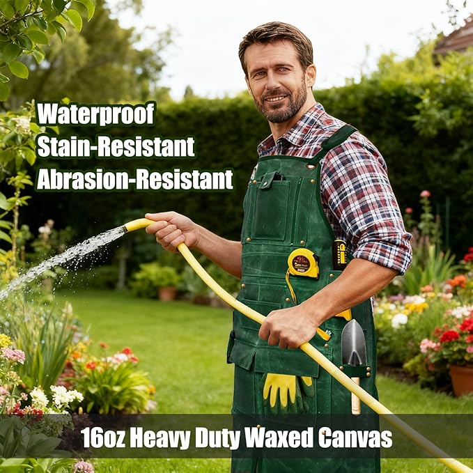 20-Pocket Heavy-Duty Waxed Canvas Work Apron – Fully Adjustable, Vintage Style Tool Organizer