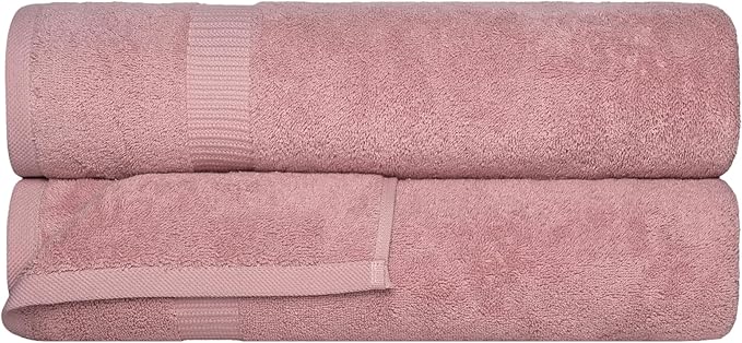 SALBAKOS 100% Turkish Cotton Extra Large Bath Sheet Set of 2 35x70 inch | Heirloom Quality | Hotel & Spa Collection | Soft, Absorbent Oversize Bath Towels | Made in Turkey (Rose, 2 Bath Sheets)