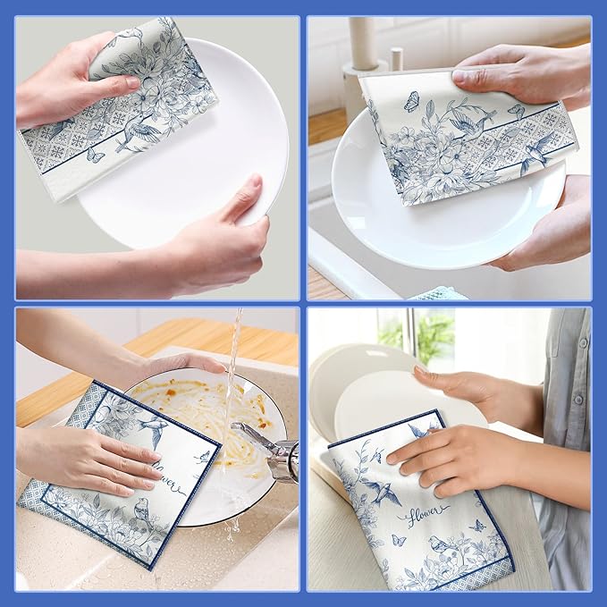 Vintage Bird Floral Microfiber Kitchen Towels, Soft Absorbent Hand Towel 15.7 × 23.6 inch, Thick Dish Cloth for Party Anniversary Holiday Decoration, Housewarming Gifts for Mom