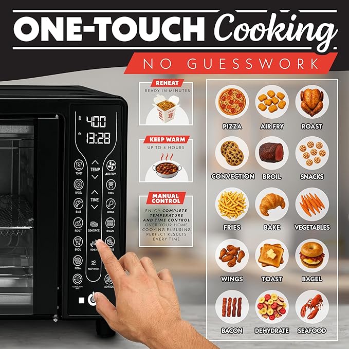 Gourmia French Door Air Fryer – 25 Qt Large Capacity Convection Oven, Fryforce 360°, Digital Display with 17 Cooking Presets, Bake, Toast, Roast, Dehydrate, Fits 12” Pizza