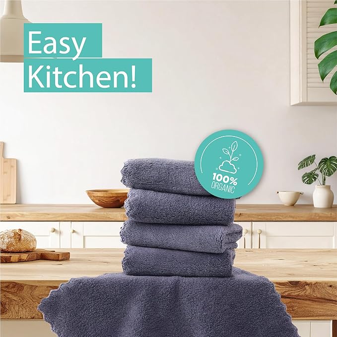 20 Pack Kitchen Towels and Dishcloths Sets, 12 X 12 Inches, Absorbent Dish Towels for Kitchen, Microfiber Cleaning Cloth, Dish Cloths for Washing Dishes (Dark Gray)