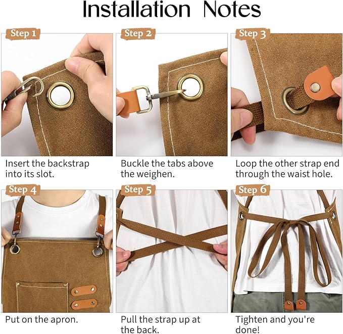 Work Aprons for Men Women with 9 Pockets Chef Apron 14oz Cotton Canvas Cross Back Aprons Heavy Duty Apron Brown Tool Apron for Woodworkers Kitchen Cooking Apron Waterproof Apron Size M to XXL