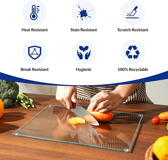 Kitchenville Glass Cutting Board 20”x16”: Tempered Glass Kitchen Counter Protector - Durable- Scratch-Resistant, Heat-Proof - Clear Design