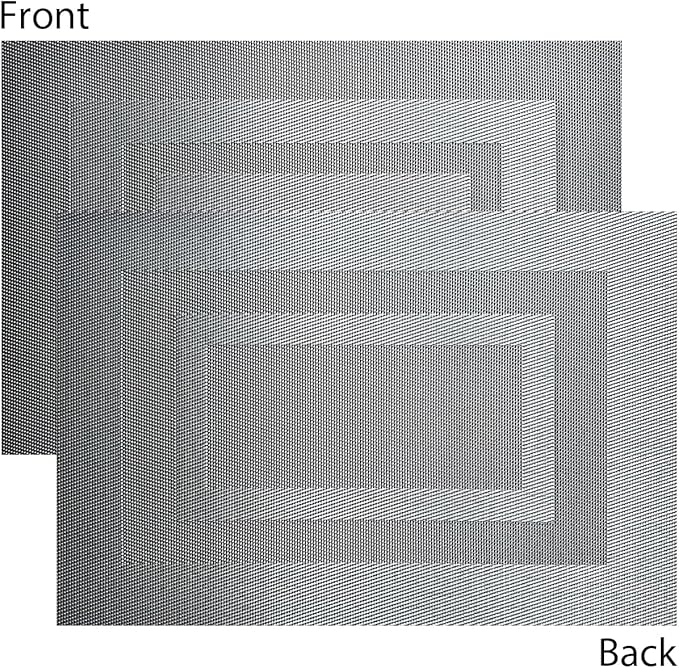 PIGCHCY Placemats - Heat Resistant, Washable Woven Table Mats - Durable Vinyl - Set of 4 (Silver Black)