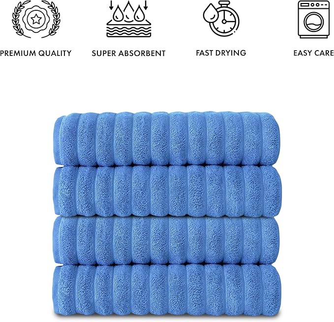 Classic Turkish Towels CTT Premium 4 Pack Bath Towels Set, Made with 100% Turkish Cotton, Spa & Hotel, Quick Drying Towels, Absorbent & Comfy | 27"x54" (Blue)
