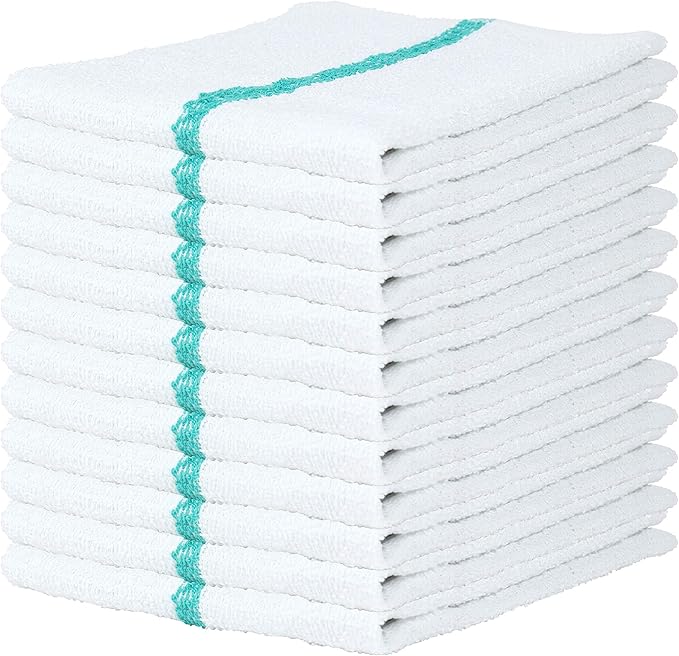 Arkwright Bar Mop Towels, Pack of 12, 100% Cotton Kitchen Dishcloths, Absorbent Quick Dry Cleaning Cloths for Restaurant, Bar and Home Kitchen, 16 x 19 in, White/Green