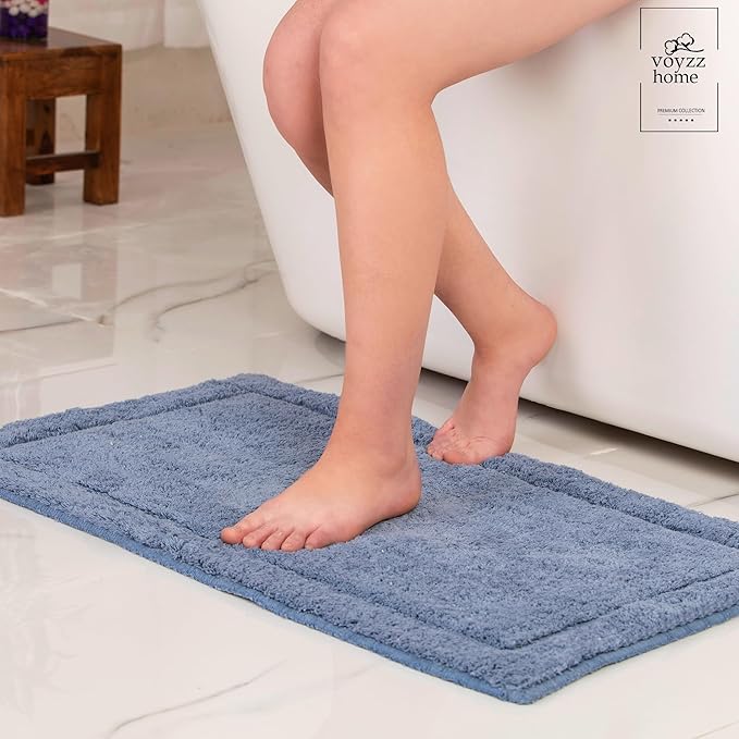 voyzz home Luxurious 100% Cotton Bathroom Rug Mats - Featuring Ultra-Soft Plushness, Non-Slip Design, Thickness, and Washability. Enhancing Home Decor, Bath Mat Measuring 20"x32" Plain Blue.…