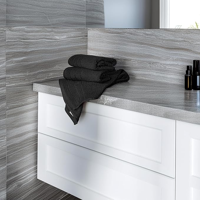 Tens Towels Pack of 6 Hand Towels, 100% Cotton, Lighter Weight, Quick to Dry, 16 x 28 Inches, Super Soft & Absorbent, Perfect for Bathroom & Kitchen, Black