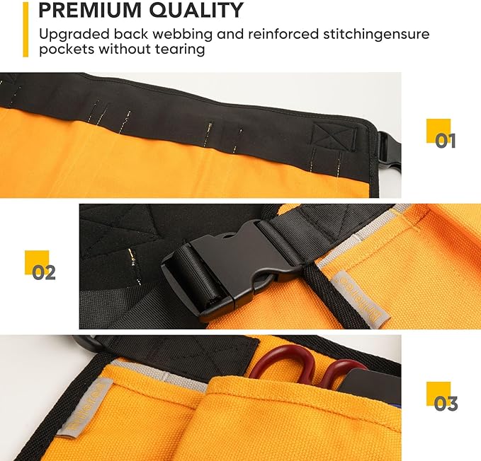 Waist Tool apron with 18 pockets, Heavy Duty Construction Tool Belt, Work Apron for Men and Women, Gifts for Men Dad Father(Wasit-Yellow)