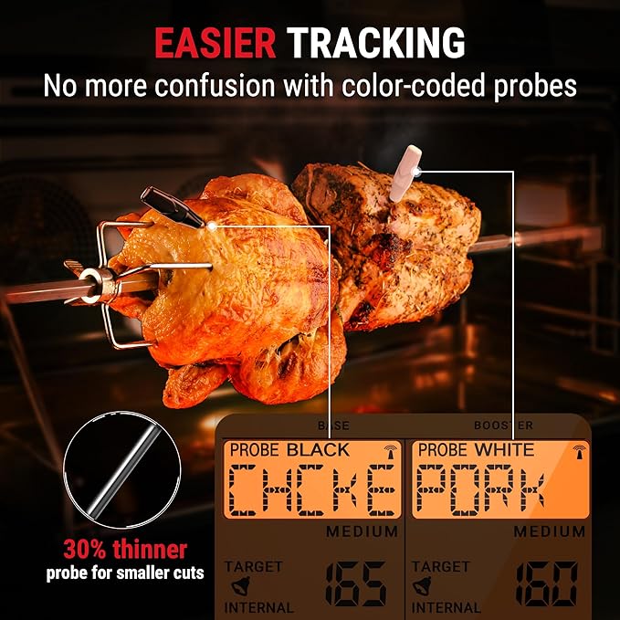 TempPro TempSpike 1000FT Wireless Meat Thermometer Digital with 2 Upgraded Ultra-Thin Probes, Kitchen Food Thermometer Cooking, Turkey, Smoker, BBQ, Grill Temperature Indicator (Previously ThermoPro)