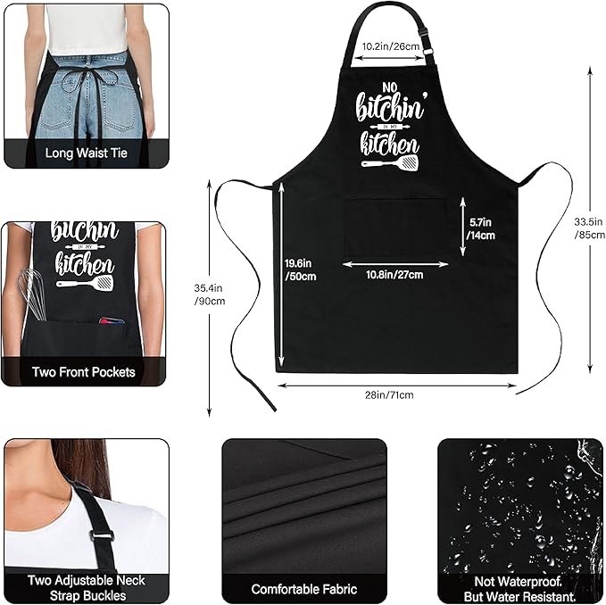 Xornis 100% Cotton Funny Apron with 2 Pockets for Men Women BBQ Grilling Adjustable Bib Black Aprons Gifts Cooking Kitchen