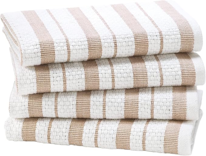 COTTON CRAFT Oversized Kitchen Towels - 4 Pack 100% Cotton Basketweave Tea Dish Towels - Absorbent Reusable Low Lint Quick Dry - Cooking Drying Restaurant Bar Cleaning Cloth Napkin -20x30 Linen Stripe