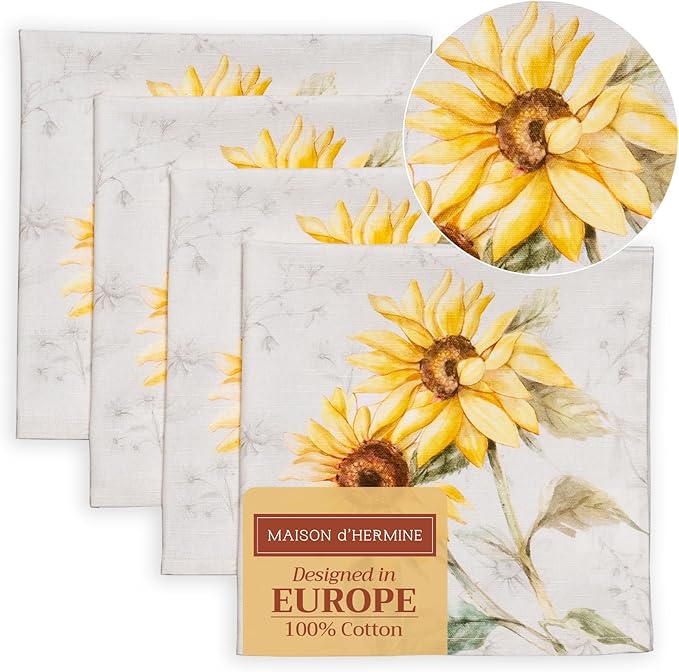 Maison d' Hermine Cloth Napkins Set of 4 100% Cotton Everyday Reusable Square Napkins Cloth Washable Dinner Party Wedding Restaurant Gifts for Mothers Day Spring/Summer (Candice, 20" x 20")
