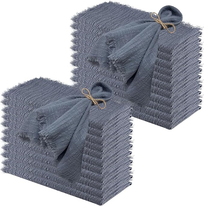 24Pack Dusty Blue Cloth Napkins 17x17Inch Dusty Blue Napkins Cloth with Fringe Soft Cotton Cloth Napkins Washable Rustic Dinner Napkins Cloth for Wedding Party Dinner Table