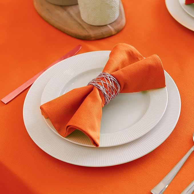 Encasa XO Orange Cloth Napkins Set of 6, 17"x17" | Solid Color Cotton Dinner Napkins | Washable & Reusable Wedding Napkins for Holiday Dinners, Party, & Everyday Table Decor