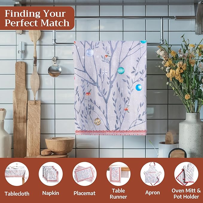 Maison d' Hermine Kitchen Towels Set of 3 100% Cotton 20" x 27.5" Reusable Cloth Tea Dish Towels Absorbent with Hanging Loop for Kitchen Dining Thanksgiving Christmas Decorations (Fairy Christmas)