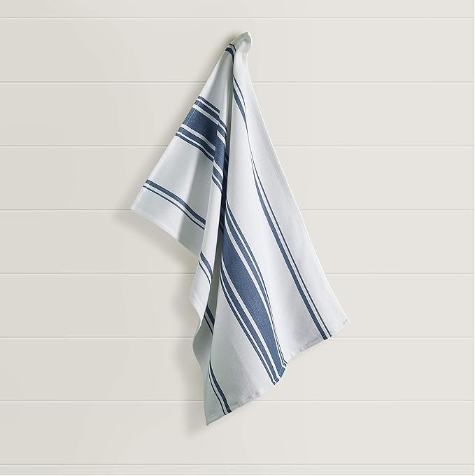 Kitchen Towels Set – Pack of 6 (20’’ x 30’’) Extra Large Premium Cotton Dish Towels for Kitchen – Super Striped Towels – Absorbent – 100% Cotton – with Hanging Loop – Blue