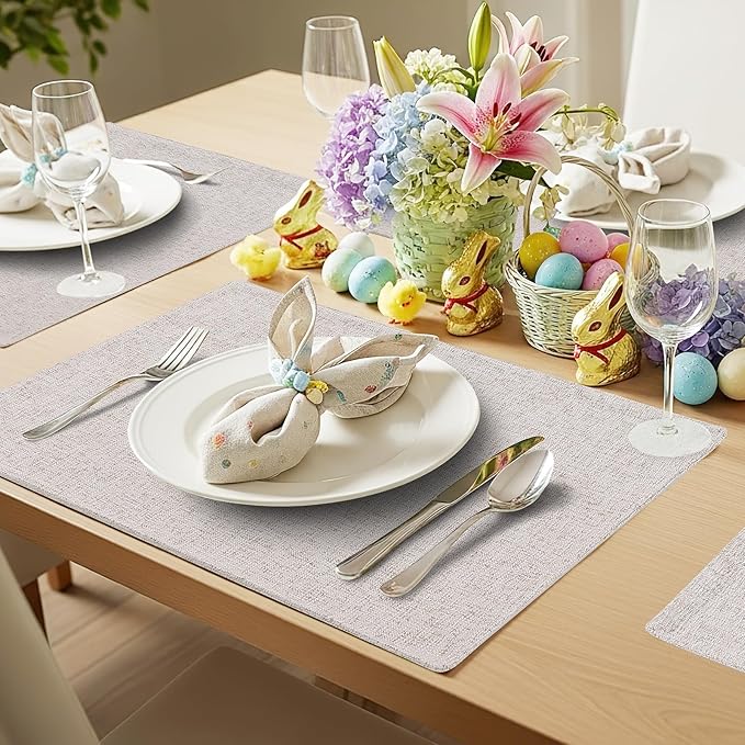 homing Cotton Linen Placemats Set of 4, Cloth Washable Farmhouse Dining Table Mats for Indoors & Outdoors, Easy to Clean, Neutral Beige, 13 x 19 Inch