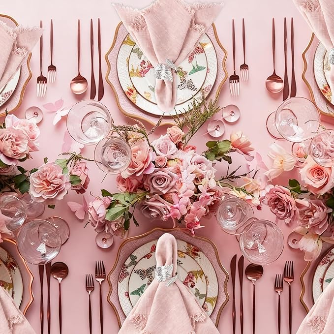 Cotton Blend Fringe Cloth Napkins - Crinkle Gauze Dinner Napkins, Reusable & Washable Table Napkins, 17" x 17" (43 x 43 cm), Multiple Colors, 12/24/48/100 Pack (12, Dusty Rose)