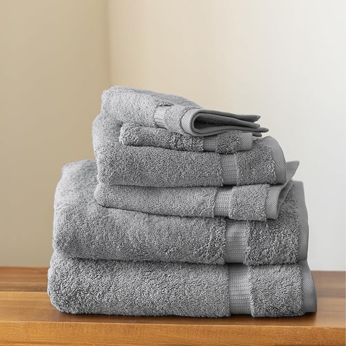 SALBAKOS 100% Turkish Cotton 6-Piece Towel Set | Premium Quality Hotel & Spa Collection | Soft, Super Absorbent 2 Washcloth, 2 Hand, 2 Bath Towel Sets | Made in Turkey (Silver, 6 Piece Towel Set)