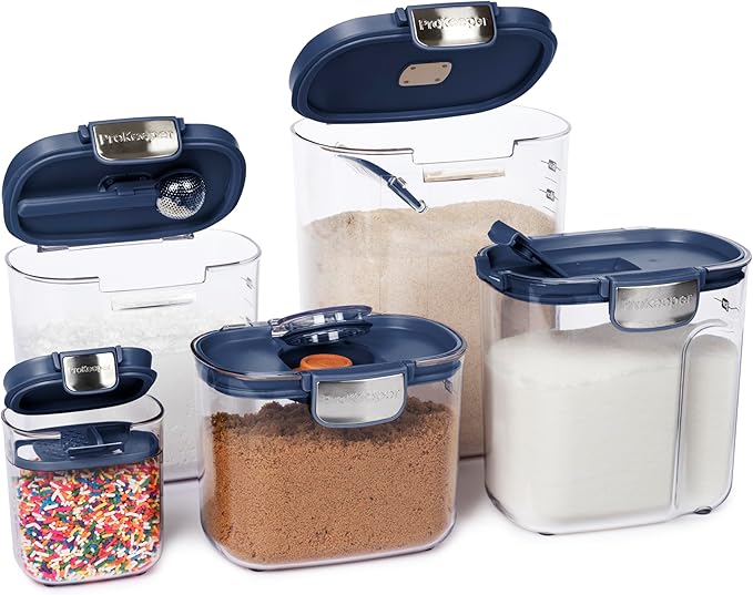 ProKeeper+ Airtight Food Storage Container Set – Clear Plastic Flour and Sugar Canister Set with Magnetic Accessories for Kitchen Organization (Navy, 9-Piece)