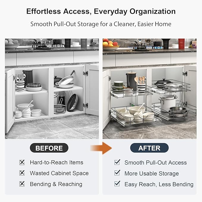 Pull Out Shelves - 17" W x 22" D Soft Close Pull Out Cabinet Organizer 1 Tier - Sliding Shelves with Shelf Liner - Heavy Duty Steel Wire Drawers for Kitchen Cabinets, Pantry, Bathroom