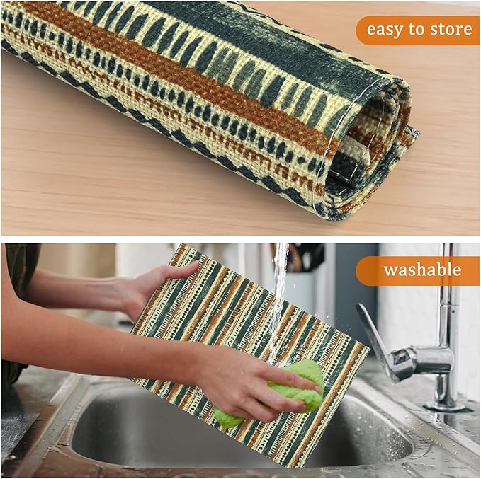 comfoyar Boho Colorful Striped Placemats Set of 4, 12x18 Inch Non-Slip Linen Place Mats, Washable Absorbent Rectangular Table Mats for Indoor Kitchen Dining Party Table Decoration