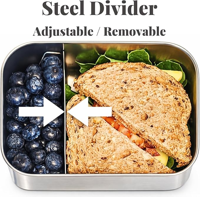 Modaniam Stainless Steel Lunch Box Containers, 27 OZ, Stainless Steel Bento Box, Metal Lunch Box, Sandwich & Snack Containers, Leak Proof SIlicone Lids, Korean Style,Small Vanilla