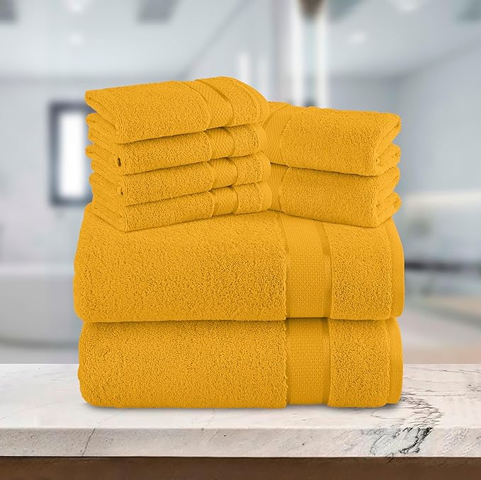 Elegant Comfort Premium Cotton 8-Piece Towel Set, Includes 4 Washcloths, 2 Hand Towels and 2 Bath Towels, 100% Turkish Cotton - Highly Absorbent and Super Soft Towels for Bathroom, Squash