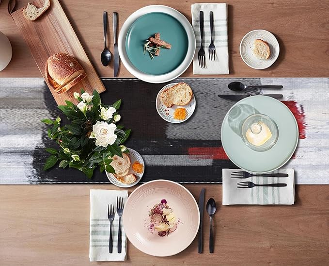 Emvency Abstract Table Runner and Placemats Set of 6, Modern Red Black Grey White Painting Art Dining Decor for Daily Use(1 Table Runner 72 inches Long and 6 Placemats)