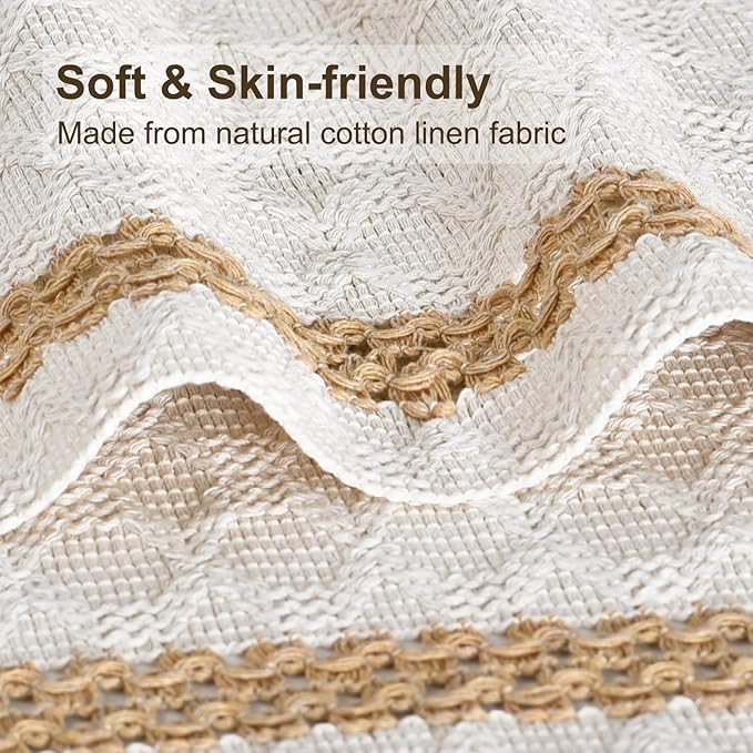 Boho Placemats Set of 6, Macrame Place Mats in Natural Cotton Burlap, Farmhouse Style Dining Table Mats for Indoors & Outdoors, Rustic Kitchen Home Decor