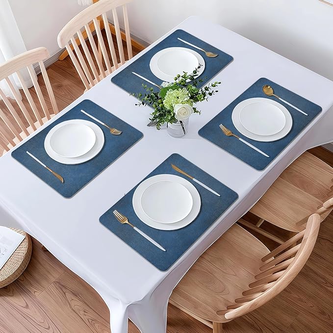 Vinyl Placemats Set of 6-12x17 Inch - Heat Resistant Washable Place Mats Waterproof Non-Slip Wipeable Table Mats for Dining Table Decor, Indoor/Outdoor Plastic Mat