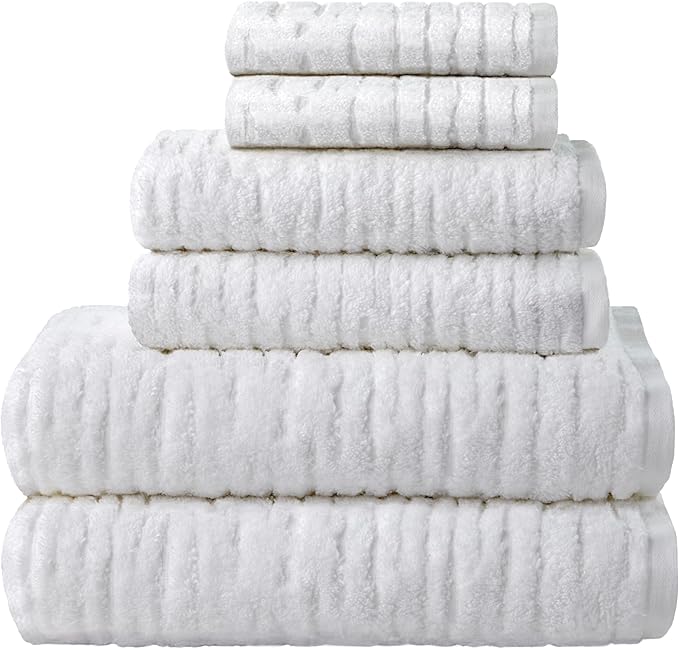 SKL Home CloudSoft 100% Cotton Luxury 6-Piece Towel Set, 600 GSM, Ultra Plush & Absorbent - 2 Bath Towels, 2 Hand Towels, 2 Washcloths, White